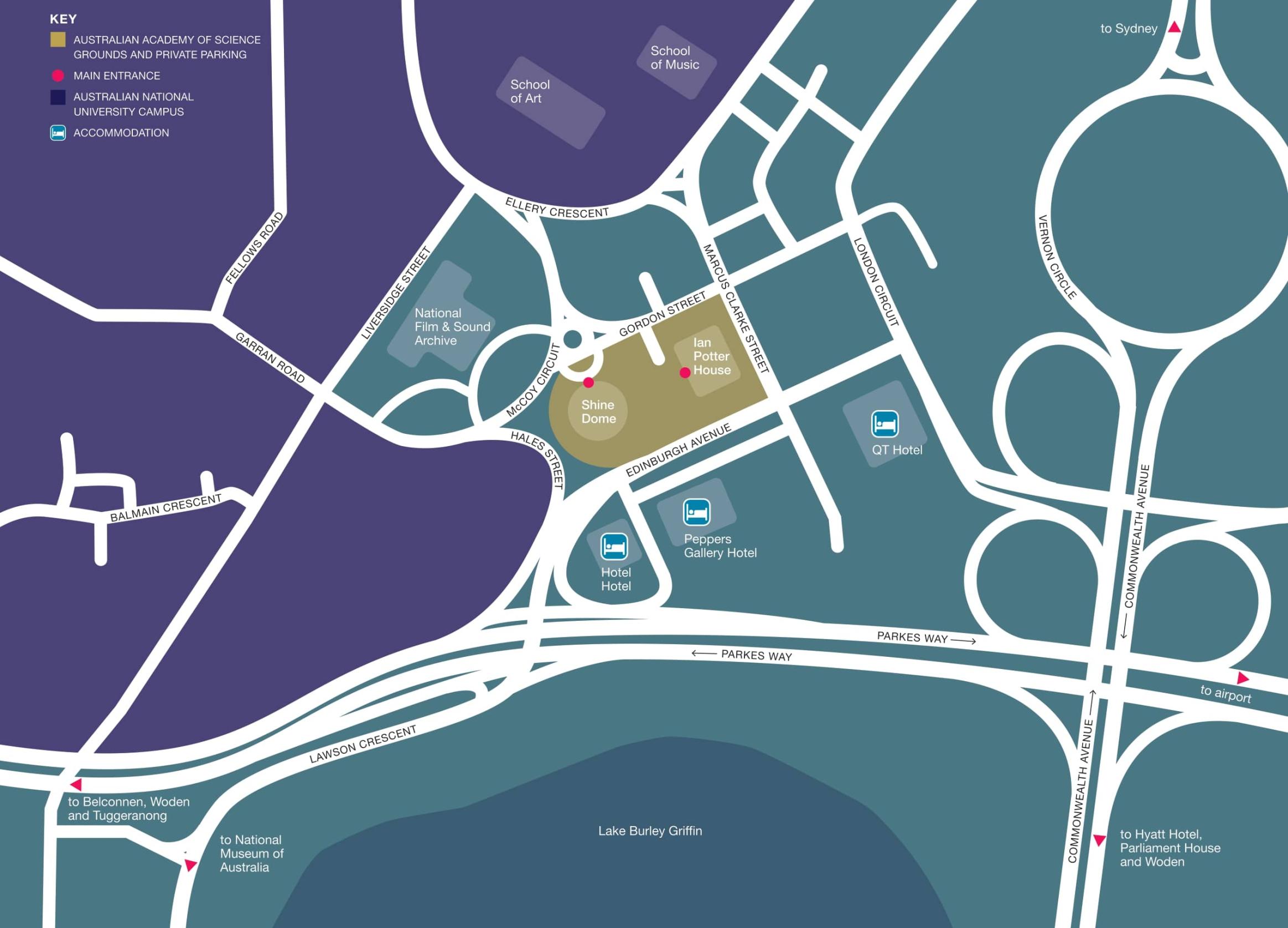 Ian Potter House and Shine Dome map